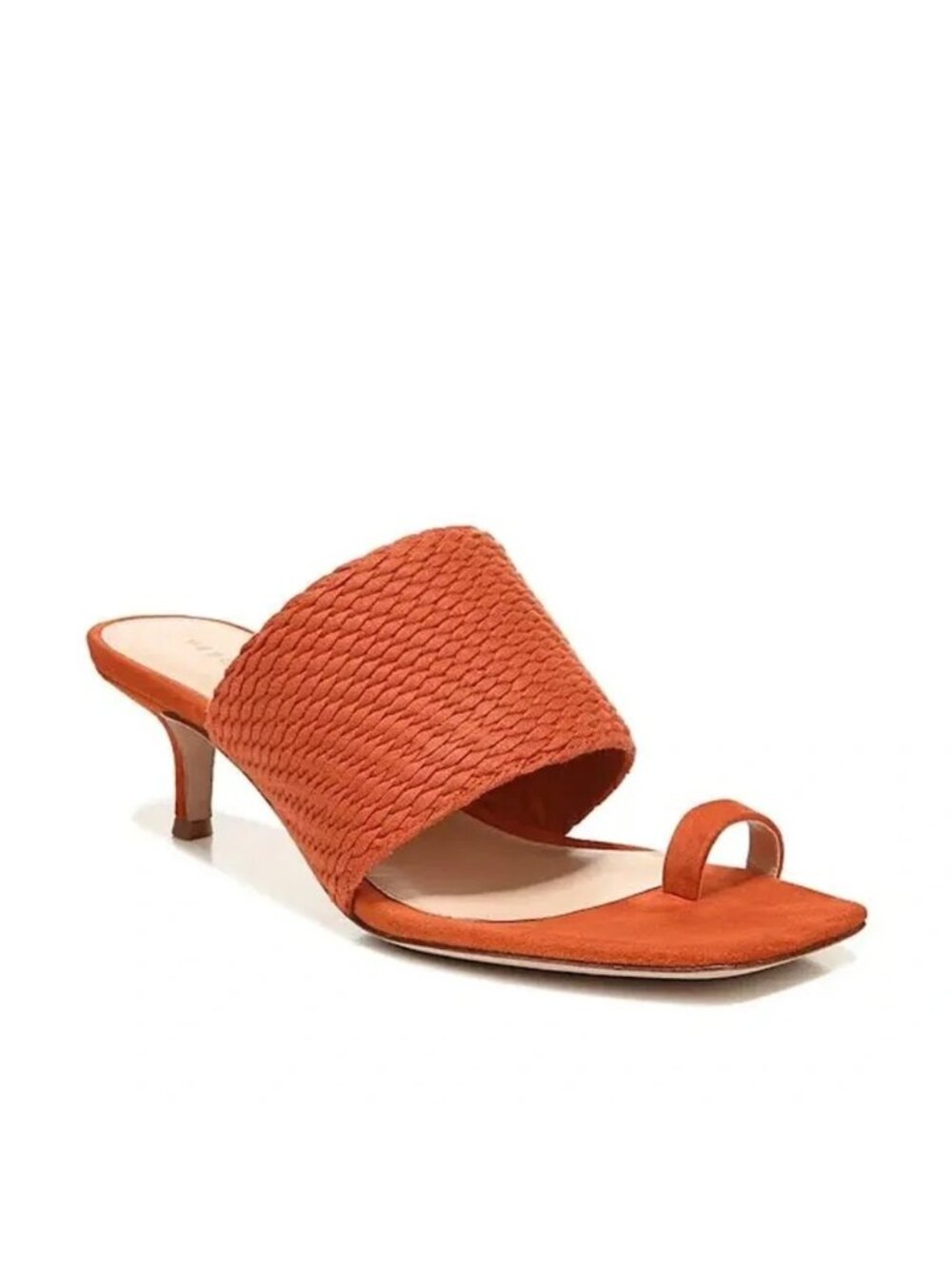 NWOB Veronica Beard 9.5 Crenn Fox Orange Suede Toe Ring Sandals Kitten Heels